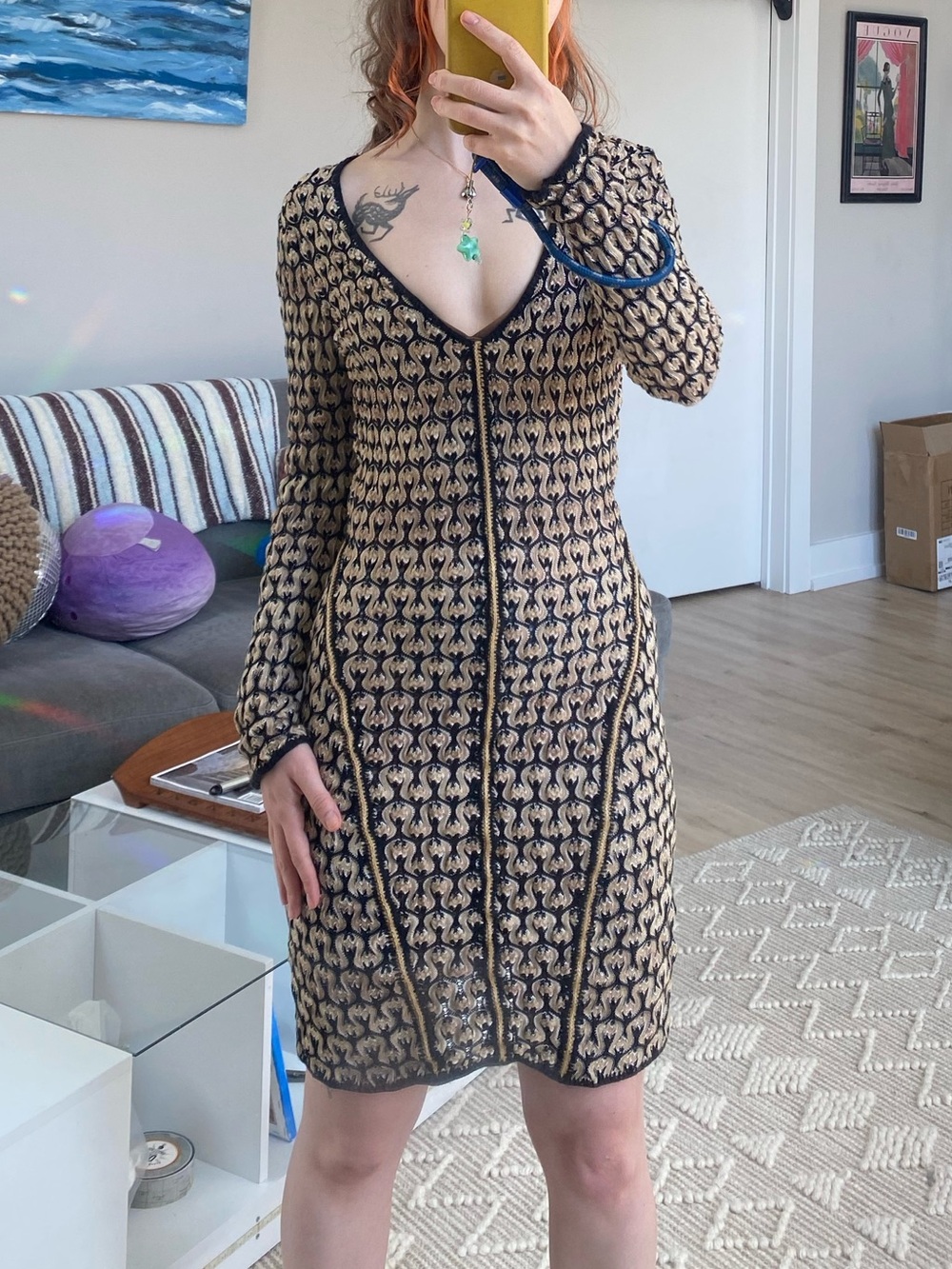 Missoni Black and Cream Patterned Knit Dress